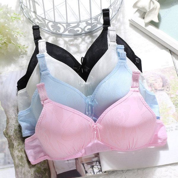 Cute Bow Knot Teenage Girl Underwear Puberty Students Bra Wire Free Bras for Kids Thin Training Bra with Detachable Ribbon