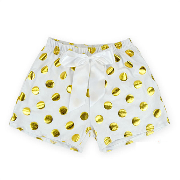 Baby Shorts Gold Dots Baby Girl Bloomers 2016 Summer Baby Panties Infant Diaper Cover with Big Bow Kid PP Pants Pompom Clothes