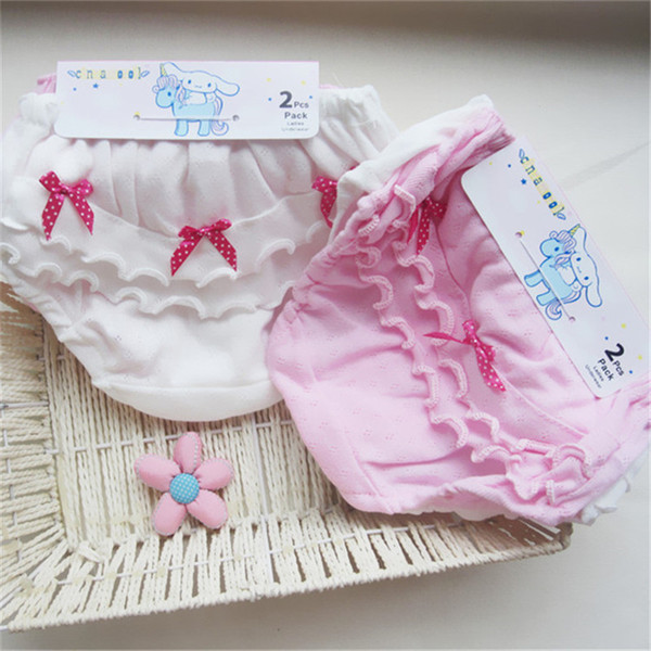 Free shipping 2 piece / lot cotton White and pink Solid Bow Children's Clothing Underwears 2-7 years girl shorts Girl Panties