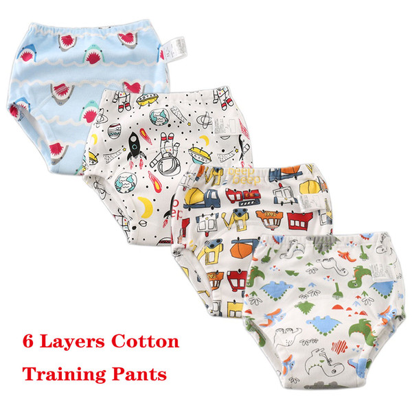 6 Layers Cotton Pants Durable Infant Baby Girl's Cotton Toilet Potty Training Pants Waterproof Cloth Diaper Underpants