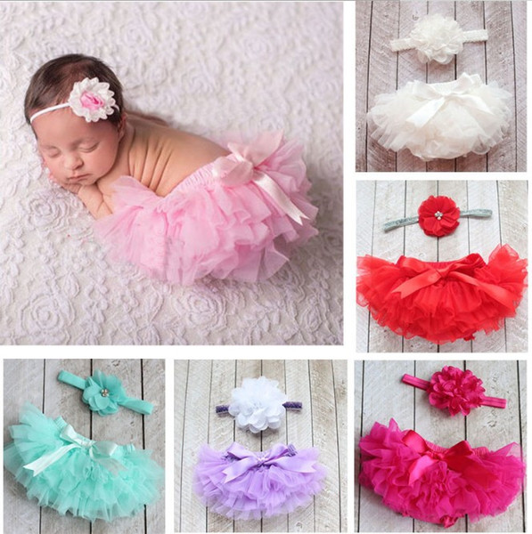 Mix 10 Colors Baby Girls Mesh TUTU Bloomers Sets With fabric flowers Headbands Kids Infant PP pants Underwear Children Clothing