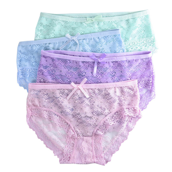 Teenage Lace Pants Underpants Floral Young Girl Briefs Candy Colors for Girls Short Panties Kids Underwear 9-15Y 4-Pack