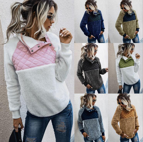 Women Plush Patchwork Hoodies 12 Styles Collar Coat Jacket Pullovers Long Sleeve Patchwork Warm Girls Sweatshirt LJJO7424