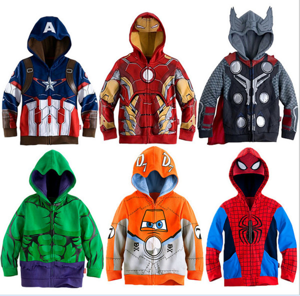 Spring autumn Boys Hoodies Children Cartoon Sweatshirt Kids Long Sleeve Jacket Boy Captain America Superhero Coat Zipper Clothes Y18102507