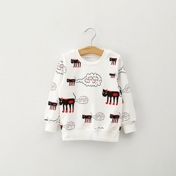 Wholesale- Fashion Baby Kids Girl Long Sleeve Blouse Cartoon Cat Pattern Sweatshirts 2-7Years