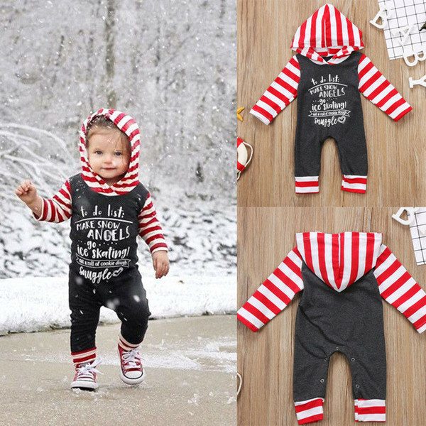 Newborn Baby Girls Boys Striped Long Sleeve Romper Hooded Jumpsuit