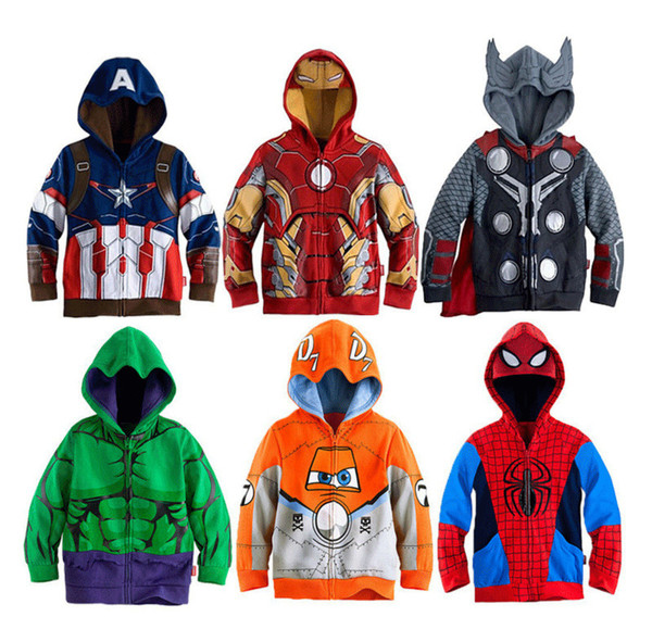 Boys Hooded Sweatshirt Baby Boy Avengers Superhero Iron Man Thor Hulk Captain America Spiderman Coat Kids Cartoon Jacket 2-8 Y LY191230
