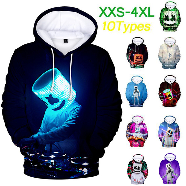 New Comming XXS-4XL DJ Marshmello hoodie Famous 3D Color Printed Long Sleeve Inside Fleece Casual Pullover Hoodies Sweatshirt Jacket Tops