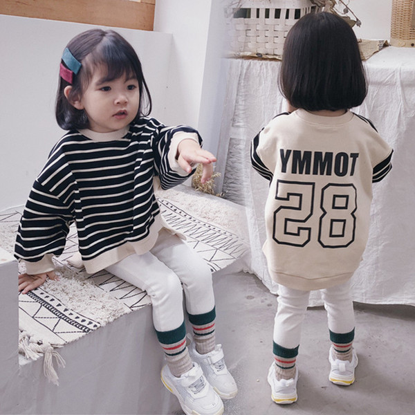 2018 Autumn Baby Girls Letters Sweatshirt Long Sleeve Cotton Tops Tshirt Kids Children Irregular Tshirts Sweatshirts Pink White W260