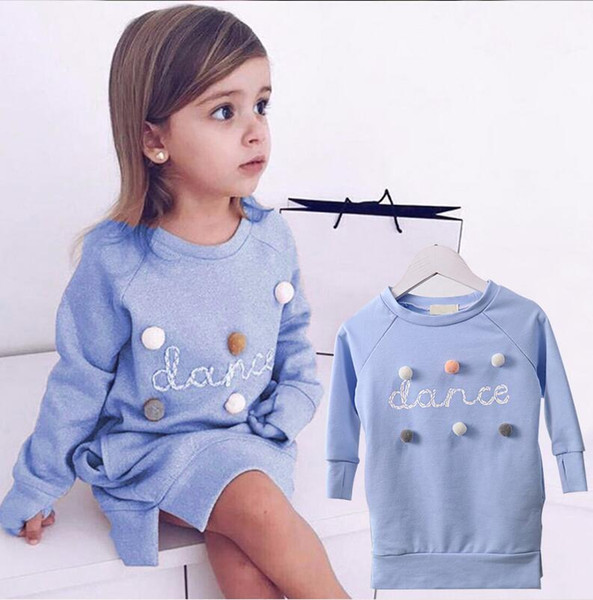 Girls Sweatshirts spring Autumn Princess Dresses Sweatshirt Children Clothing Hair ball letter Printing Kids Dresses 2-6T Girls Clothes