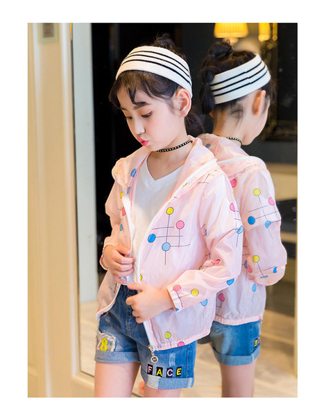 Two Style Children's jacket summer new Korean children's clothing in the big children's girls hooded zipper sun protection clothing