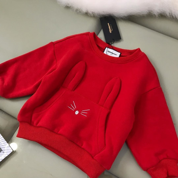 hoodie shipping free fashion Children sweatshirt rabbit pattern hoodies High Quality Printing Long Sleeve Red warm coat baby girl clothes