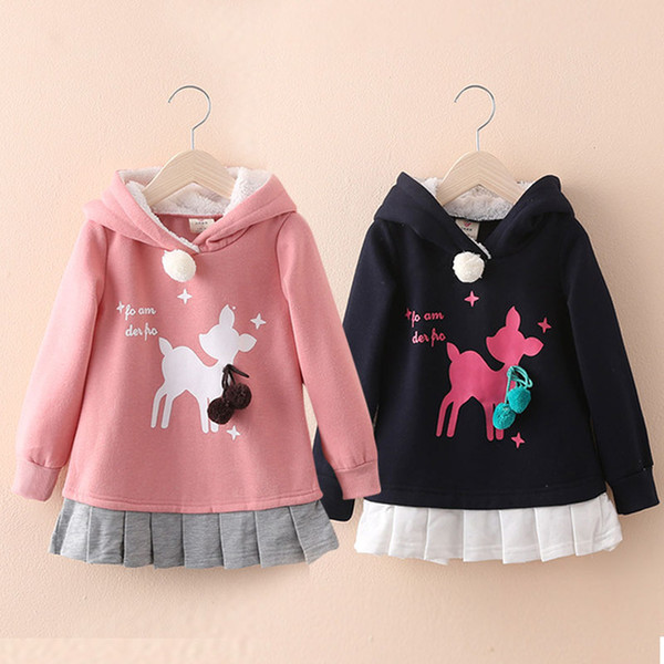 Wholesale- 2016 autumn and winter baby girls clothing child fleece sweatshirt outerwear kids cartoon deer Hoodies & Sweatshirts