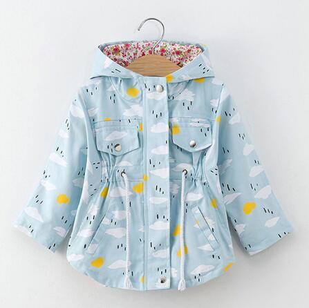 Spring Autumn Girls Casual Hooded Jackets Outerwear Fashion Print Candy Color Windbreaker Children Cute Clothes Coat Girls