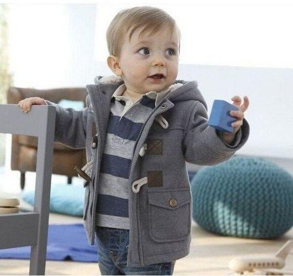 baby boys horn button coat autumn winter casual hooded overcoat children thick outwear clothing free shipping