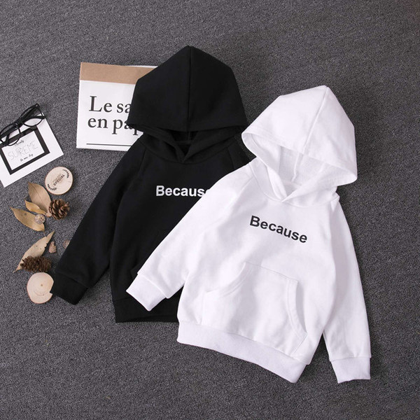 Fashion Kids Hoodies White/Black Tops Coat Cotton Boys Hoodie Letter Because Print Sweatshirt Girl Teenage School Clothing 2-18Y T200211