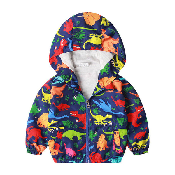 27kids2-7Y Cute Dinosaur Spring Children Autumn Kids Hooded Top Boys Outerwear Active Boy Windbreaker Toddler Boy