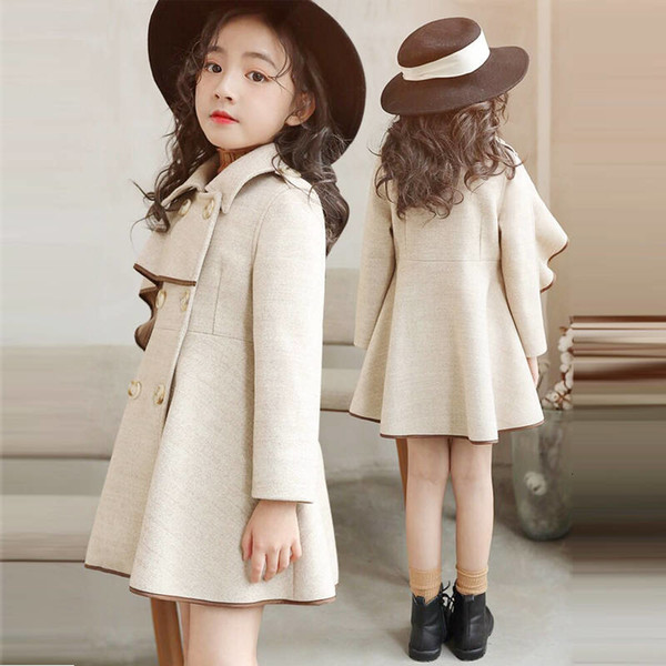 Girl's woolen coat jacket autumn and winter 2019 new Korean version of the big boy long section plus velvet thick woolen coatMX190916