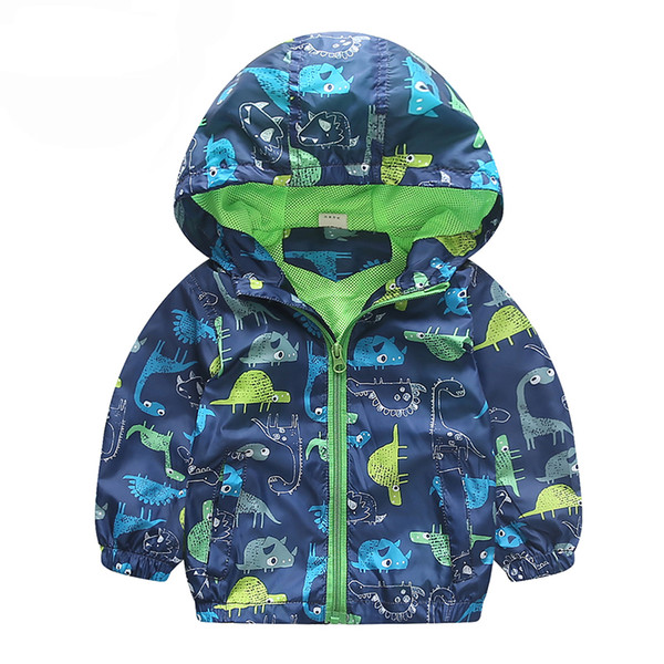 80-120cm Cute Animal Autumn Windbreaker Kids Jacket Boys Cute Dinosaur Baby Outerwear Coats Boys Kids Hooded Children Clothing