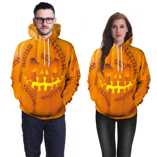 Halloween pumpkin print hoodie hooded pullover men women 3D Skull print Fall Winter Male Female coat outwear sweatshirt JY767