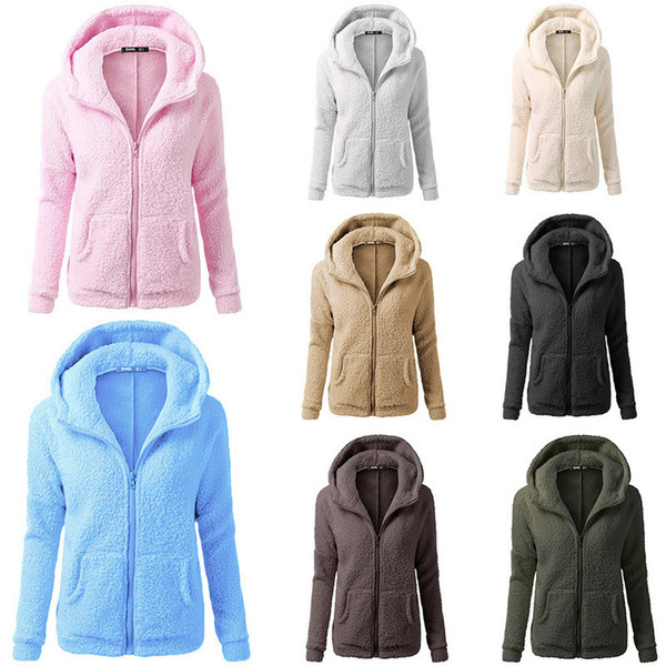 Oversized Women Sherpa Hoodies Long Sleeve Soft Fleece Sweatshirt Plus Size Winter Zipper Hooded Cardigan Coat Warm Sweaters Outwear Jackets