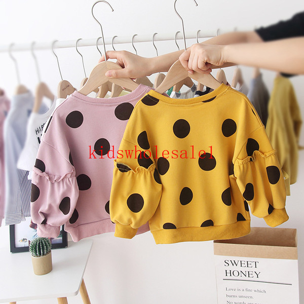 1-6Y Autumn Lovely Infant Baby Girls Sweatshirt Tops Dot Print Long Lantern Sleeve Pullover Causal Outfits Clothes