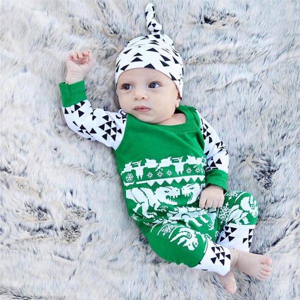 New christmas baby romper long-sleeve cartoon Jumpsuits kids dinosaur climbing clothing with hat baby explosions snowflake printed overalls