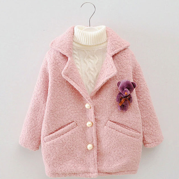 DFXD Baby Girls Autumn Winter Wool Coat Fashion Long Sleeve Soild Single-breasted Outwear High Quality Long Thicken Coat 2-8YMX190916