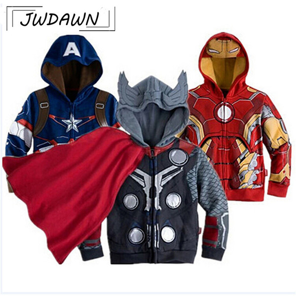 Super Hero Boys Sweatshirts Iron Man Hulk Captain Spiderman 2018 Spring Boys Clothes Outerwear Children Clothing Sweater 2-7Y Y1892907