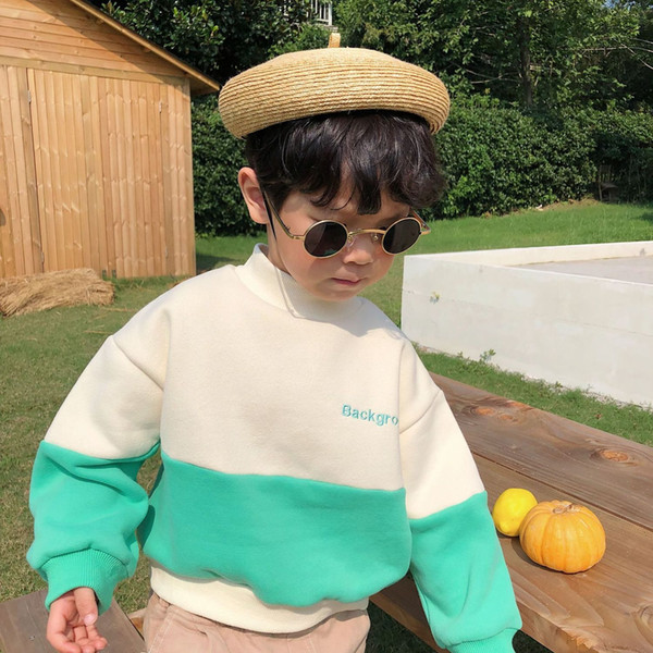 Autumn baby boys letters embroidery long sleeve warm pullovers kids children thicken patchwork hoodies clothes S200114