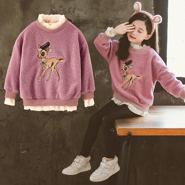 Children Sweatshirts Kids Fleece Hoodie Teenager Girls Tops Thick Warm Hoodie Cartoon Deer Sweatshirt Kids Costume