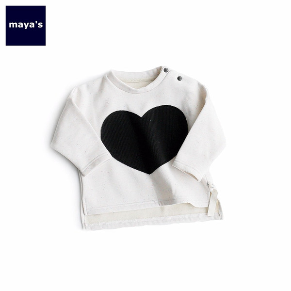 Mayas Cotton Heart Printed Full Sleeves Children Sweaters Soft Breathable White and Black Top Toddler Spring Pull On Tops 75139