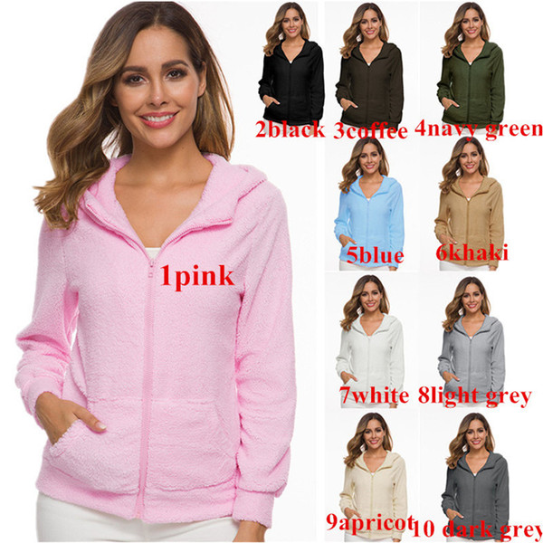 Plus Size Women Sherpa Hoodies Long Sleeve Soft Fleece Sweatshirt Winter Cardigan Zipper Hooded Coat Outwear Oversized Sweaters Jacket Tops