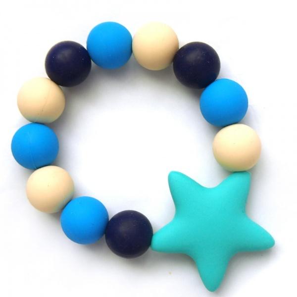 Silicone Teething Beads Bracelet Teethers Food Grade Safe Silicone Big Star Ring Chew Toy Nursing Baby Teethers