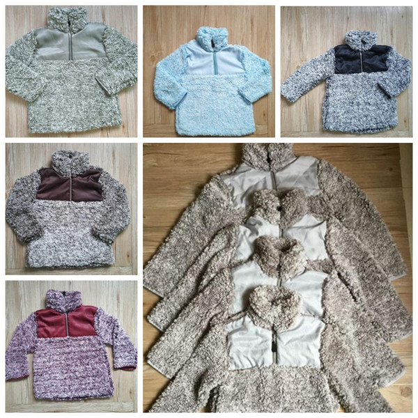 6 color Sherpa Children Pullover Fleece Sweatshirts Autumn Winter Outwear Jacket Patchwork Plush Hooded Sweater Tops KKA6333