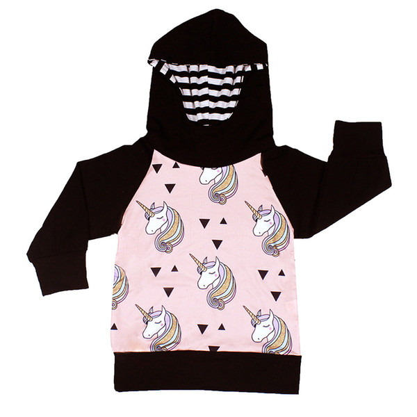 Kids Hoodies Unicorn Printed Boys Girls Black Pink Long Sleeve Shirt Horse Tee Shirt Windproof Warm 2-5T