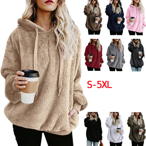 S-5XL Sherpa Pullover Hoodies for Women girls Fleece Sweatshirts Winter Autumn Warm Zipper Loose Oversize Hooded Jacket Coat Sweatshirts hot