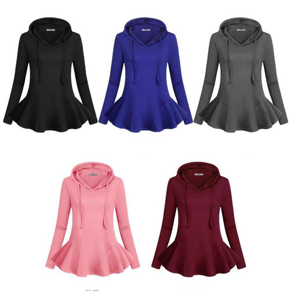 women long sleeve Hoodies fashion wave Sweatshirts Elegant Casual Tops Long Sleeve Pullover solid Hoodies LJJK914