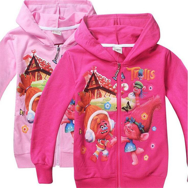 Free DHL 2 Color Girls Trolls Poppy Branch Hoodies Sweatshirts NEW children Christmas cartoon Long sleeve Hoodie jacket kids coat L001