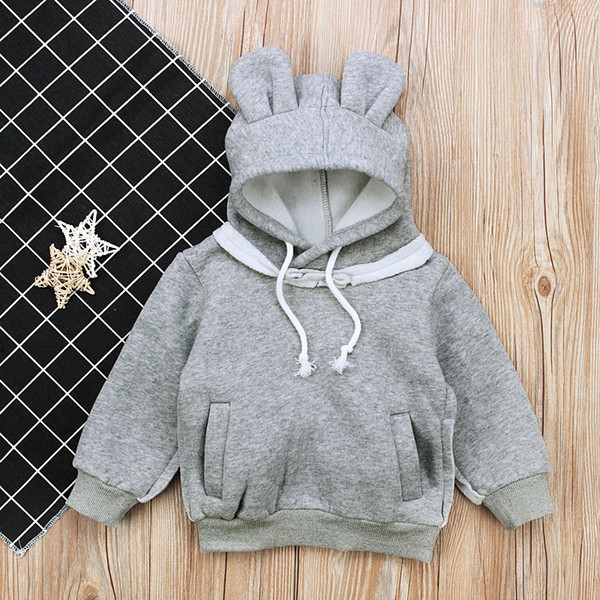 Boutique thick hooded sweater Kids Clothing Hoodies Sweatshirts Baby clothes Boys girls winter coat Long-sleeved bear ear hat shirt 1915