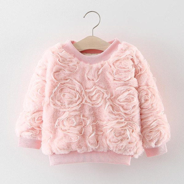 Baby Girls Sweatshirt Infant Newborn Girl 3D Flower Velvet Tshirt 2018 Winter Princess Long Sleeve Tops Children Clothes JN699