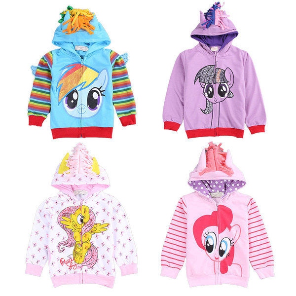 2017 NEW Cute Baby Girl 3D Hippocampus Hoodie Toddler Long Sleeve Coat Kids Rainbow Zipper Open Outwear Europe and America Fashion