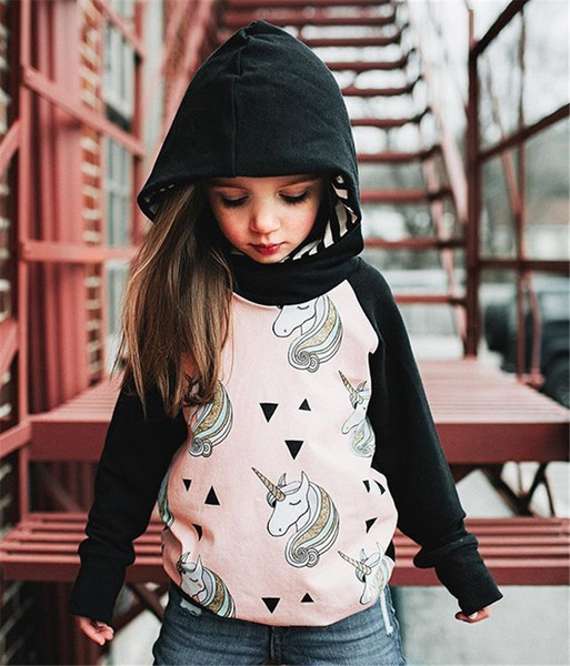 INS Kids Unicorn Hoodie Sweatshirts Cartoon Horse Printed Boy Girls Bodysuit Spring Summer Pullover Tops Children Clothing 2018