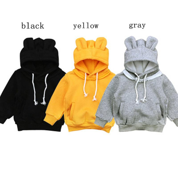 Boys and girls age season long sleeves bear ear hat coat Add wool hooded fleece children's clothing ins