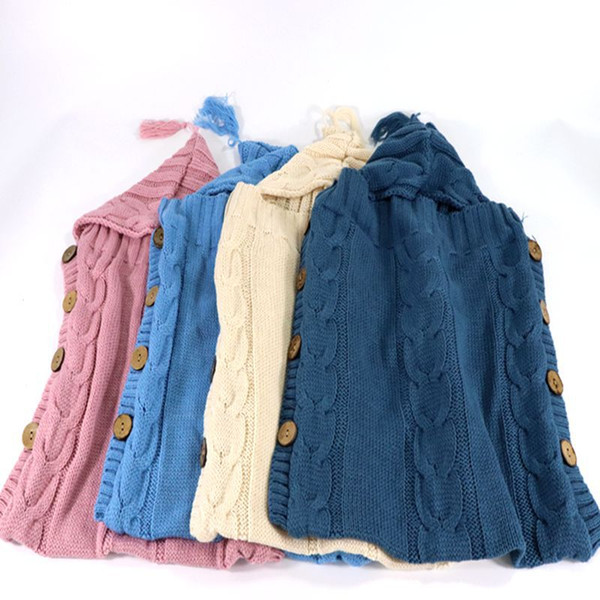 DHL free shipping New Baby Newborn Knitted Blanket Handmade Wrap Super Soft Sleeping Bag Cotton Jacquard Blanket Layer Thread Tassel Hat Top