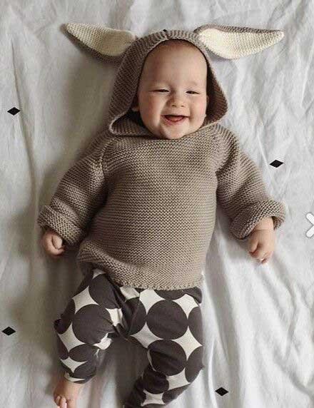 New Autumn Winter Cute Baby Sweater Rabbit Ears Hooded Knitted Tops Sweater Boys Girls Kids Knitwear Pullovers Children Clothing 3colors