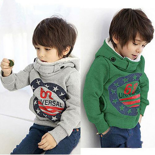 2016 Children's Cashmere Sweater Boy Hooded Jackets Fashion Cotton Kids Grey Green Clothing 68 Hoodies Pullover Sweatshirts Jackets