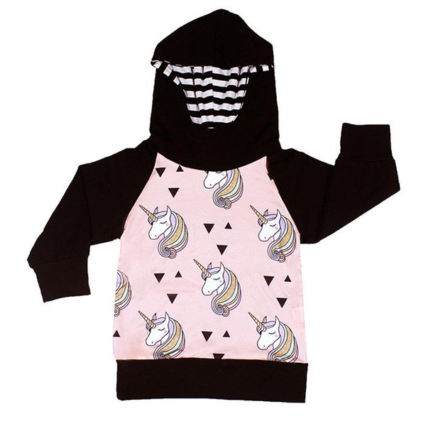 Kids Hoodies Unicorn Printed Boys Girls Black Pink Long Sleeve Shirt Horse Tee Shirt Windproof Warm 2-5T