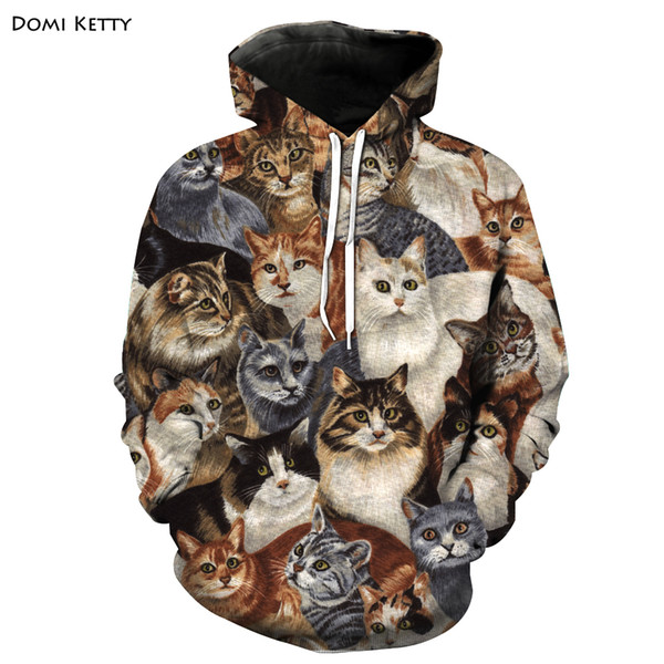 Domi ketty boys girls hoodies cartoon 3D print cat animals kid baby sport sweatshirt clothes children long sleeve tops outerwear