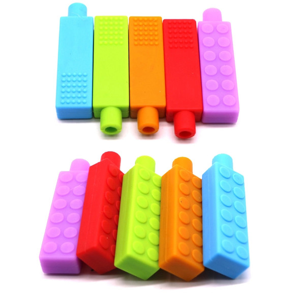 Chew Brick Chewable Pencil Toppers Safe BPA Free Silicone Baby Teething Toys Block Pencil Toppers Chewy Sensory Teethers